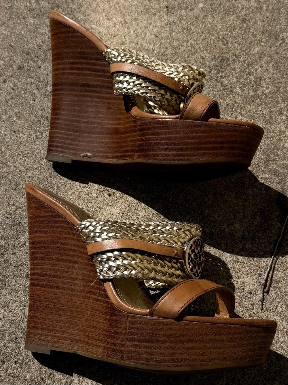 Coach Beatriz Women Size 6B Metallic Gold Wedge Heel Platform Sandal - Picture 2 of 10